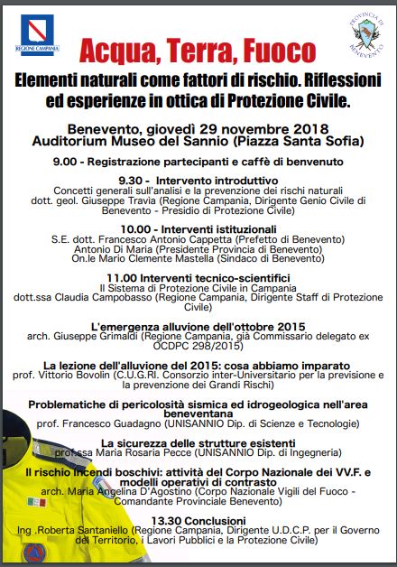 Benevento| “Acqua, Terra, Fuoco. Elementi naturali come fattori di rischio”. Domani convegno al Museo del Sannio