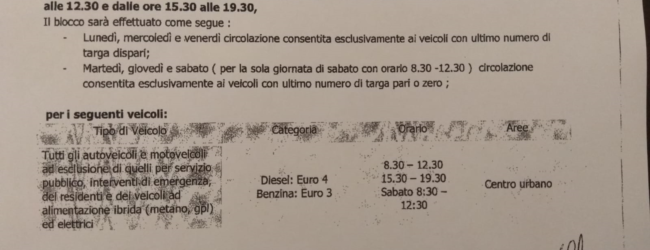 Avellino| Blocco auto e targhe alterne, Arvonio fa chiarezza con un’ordinanza bis