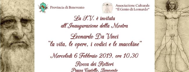 Benevento| “Leonardo Da Vinci, la vita, le opere, i codici e le macchine”, da mercoledi’ mostra alla Rocca dei Rettori