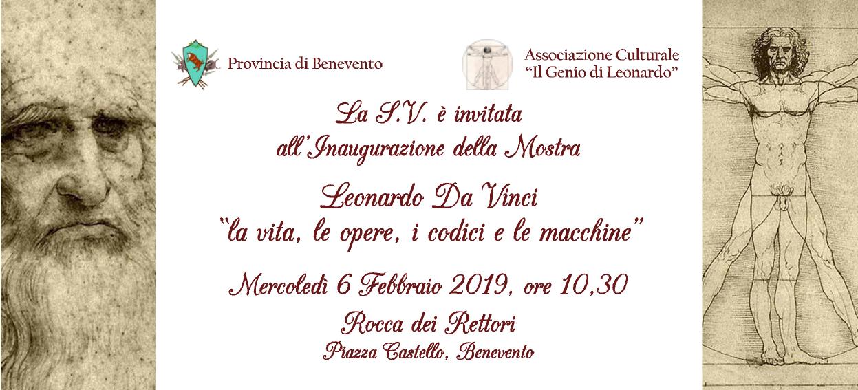 Benevento| “Leonardo Da Vinci, la vita, le opere, i codici e le macchine”, da mercoledi’ mostra alla Rocca dei Rettori