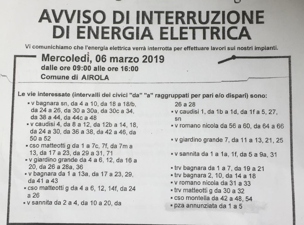 Airola| Scuole chiuse mercoledi 6 marzo