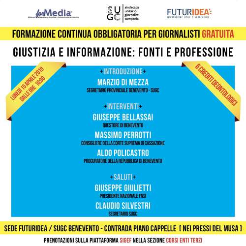 “Giustizia e informazione: fonti e professione” , lunedi 15 corso di formazione per giornalisti