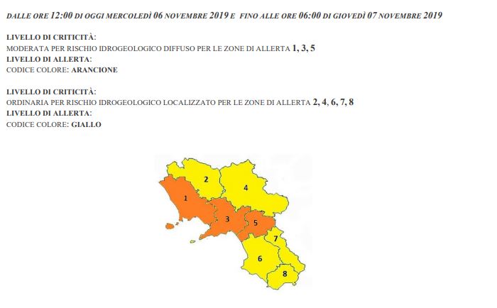 Maltempo, fino alle 6 di domani allerta gialla per Irpinia e Sannio