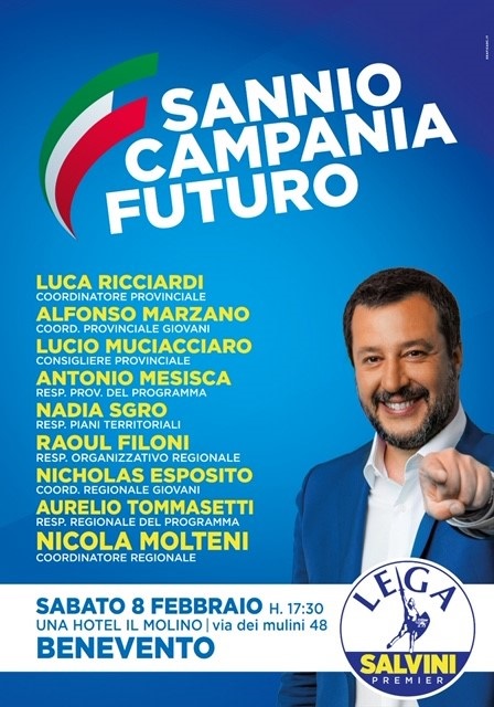 Benevento| Lega, sabato 8 Febbraio incontro pubblico su “Sannio Campania Futuro”