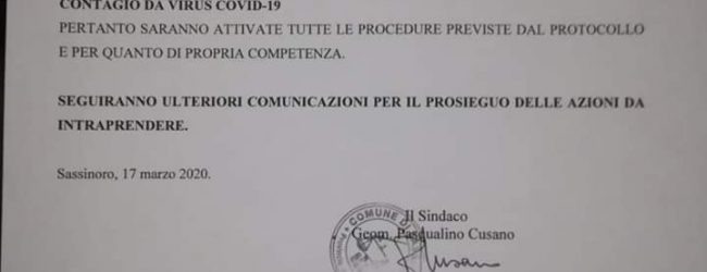 Covid-19, caso positivo a Sassinoro