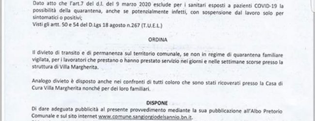 San Giorgio del Sannio| Sindaco Pepe ordina divieto di transito per lavoratori di Villa Margherita