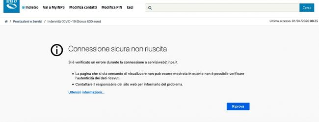 Covid-19, nel giorno del Bonus il sito Inps va in tilt