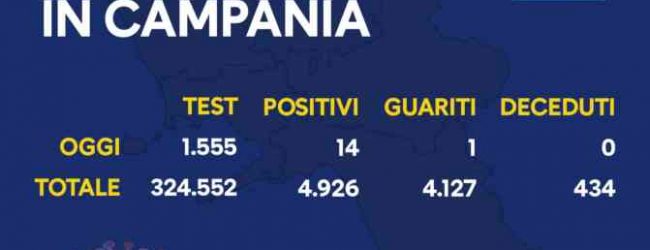 Covid-19, in Campania oggi 14 nuovi positivi