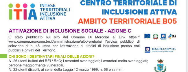 I.t.i.a: al via il bando per l’individuazione di soggetti in  favore dei quali attivare tirocini di inclusione sociale