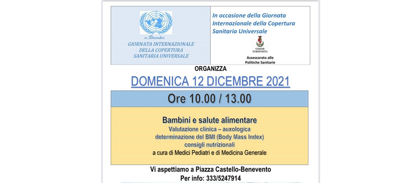 Giornata internazionale dalla copertura sanitaria universale, in piazza Castello screening per bambini