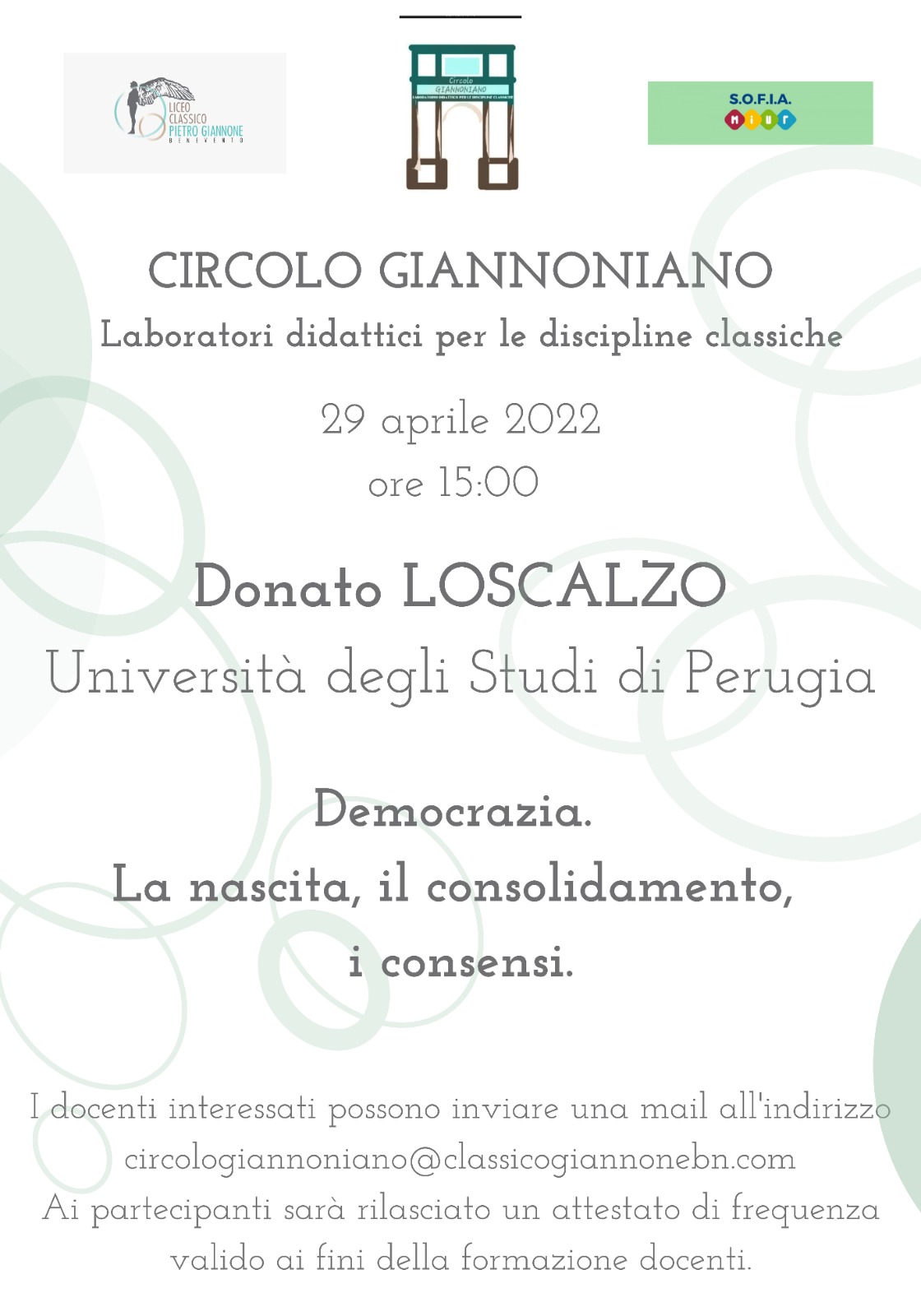 Il Circolo giannoniano incontra Donato Loscalzo per parlare della nascita della democrazia