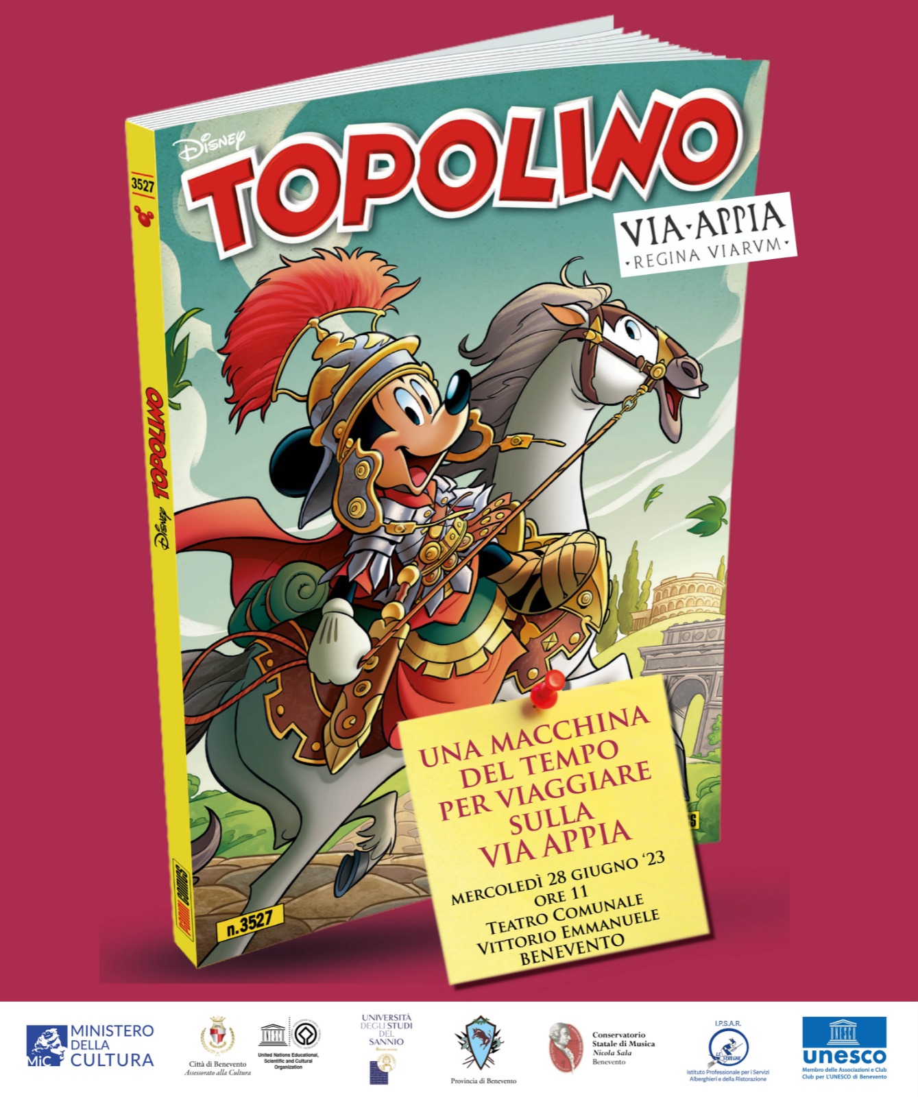 ‘Via Appia Regina Viarum’: il 28 giugno giornata-evento per il numero di Topolino dedicato a Benevento e al Sannio