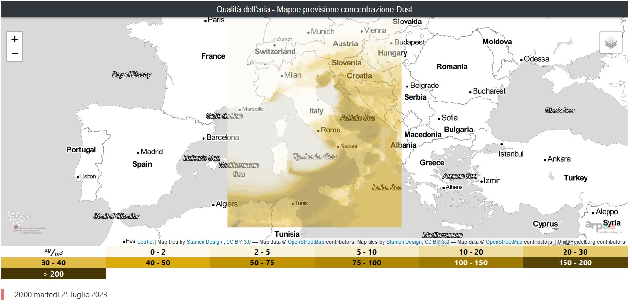 Superamenti diffusi del limite PM10 in Campania per afflusso polveri sahariane