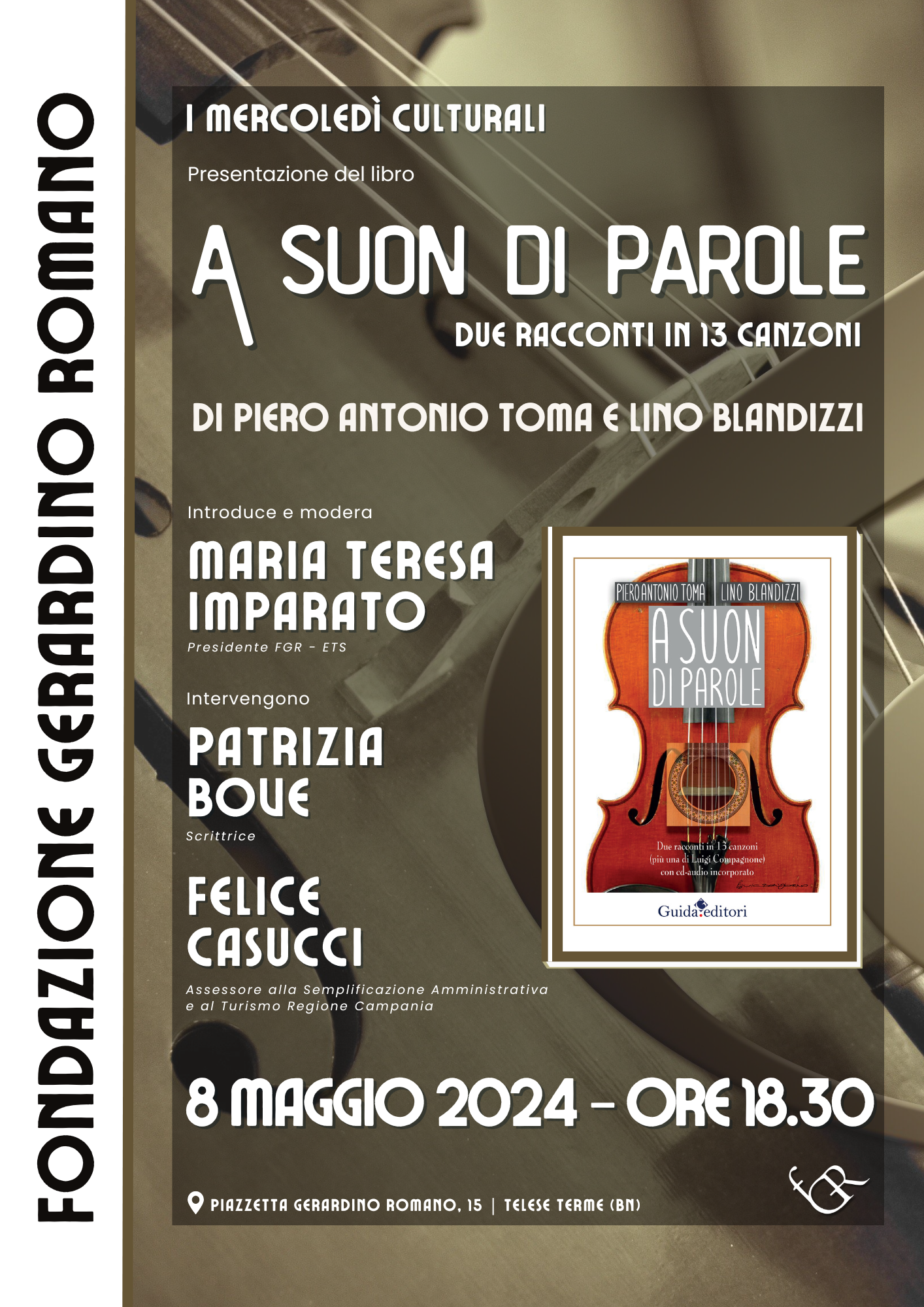 “A suon di parole. Due racconti in 13 canzoni” mercoledì la presentazione alla Fondazione Romano