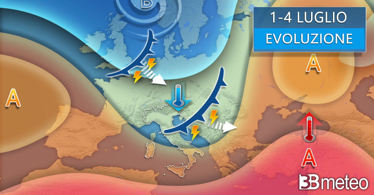 Caldo africano nel weekend ma dal 1°Luglio stop all’estate con temporali e calo termico