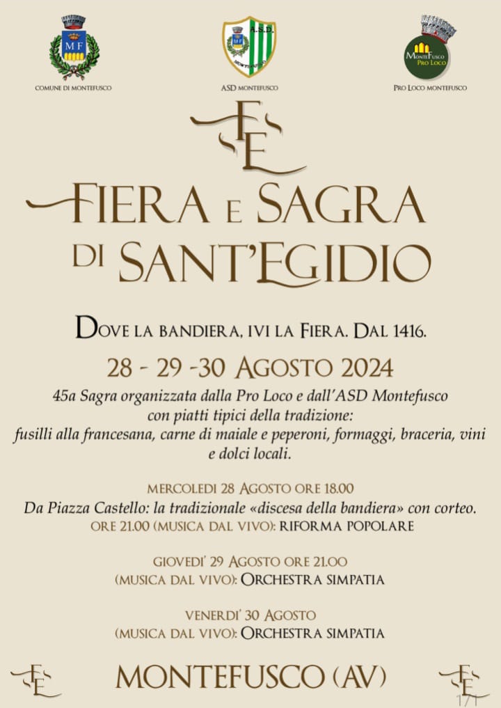 Anche quest’anno nei giorni 28-29-30 Agosto, si terrà la Fiera e Sagra di Sant’Egidio