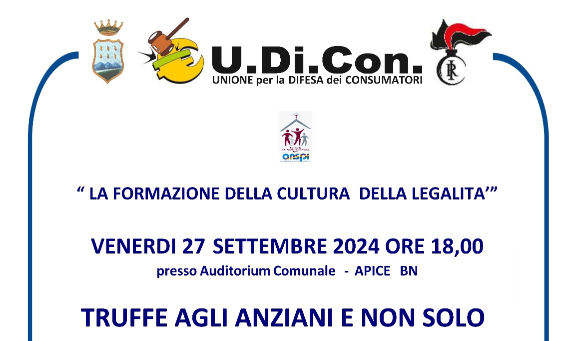 Ad Apice il ciclo di seminari sulla cultura della legalità: primo appuntamento con le truffe agli anziani e non solo