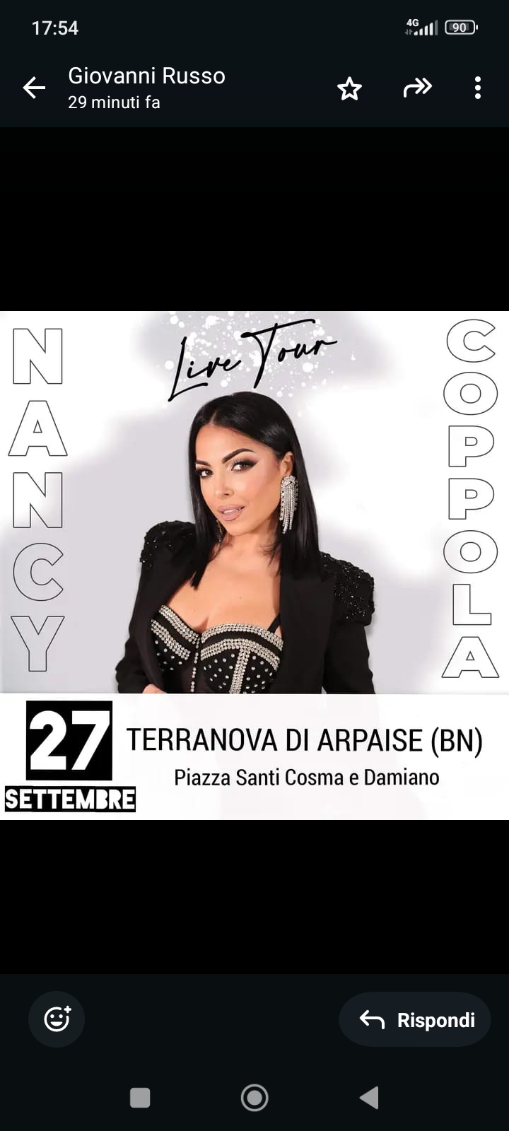 Nancy Coppola in Concerto Live a Terranova di Arpaise per i Festeggiamenti in onore dei Santi Medici Cosma e Damiano