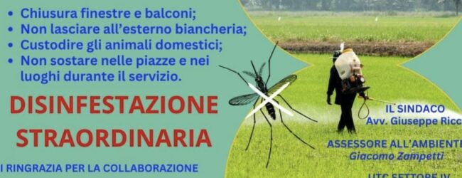 Stasera dalle 23:00 disinfestazione straordinaria antizanzare a San Giorgio del Sannio