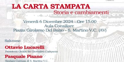 “La carta stampata, storia e cambiamenti”, il dibattito organizzato dall’Ordine dei Giornalisti si terrà a S. Martino Valle Caudina