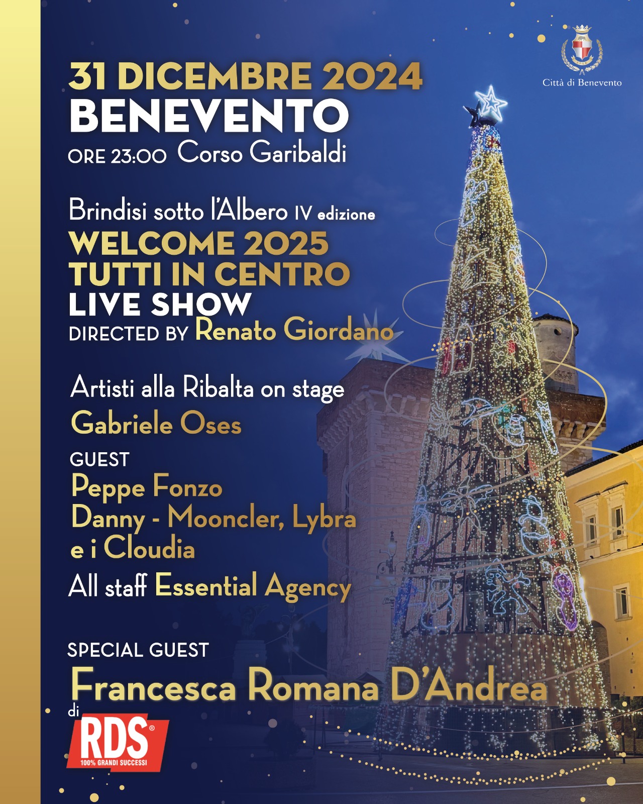 A Benevento ritorna lo show di Capodanno con Brindisi sotto l’albero