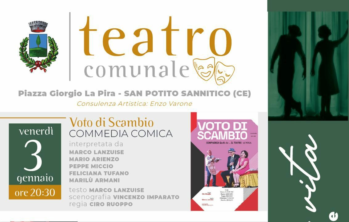 Tre appuntamenti al Teatro Comunale di San Potito Sannitico. Si comincia il 3 Gennaio