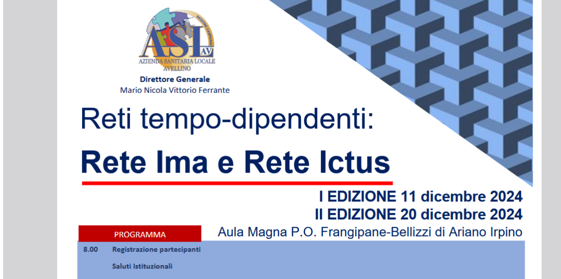 Asl Avellino: formazione su Reti Tempo-Dipendenti: Focus su IMA e Ictus per professionisti sanitari