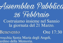 Mercoledì 26 Febbraio alle ore 17:30 l’Assemblea Pubblica per lanciare la Giornata Nazionale della Memoria e dell’Impegno in ricordo delle vittime innocenti delle mafie